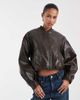 BRONZE SNAKE Bronze Snake zip up faux leather bomber jacket in brown - 1