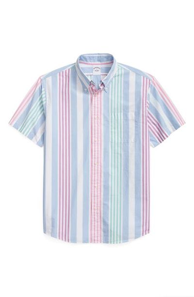 Brooks Brothers Brooks Brothers Friday Regular Fit Stripe Short Sleeve Cotton Poplin Button-Down Shirt