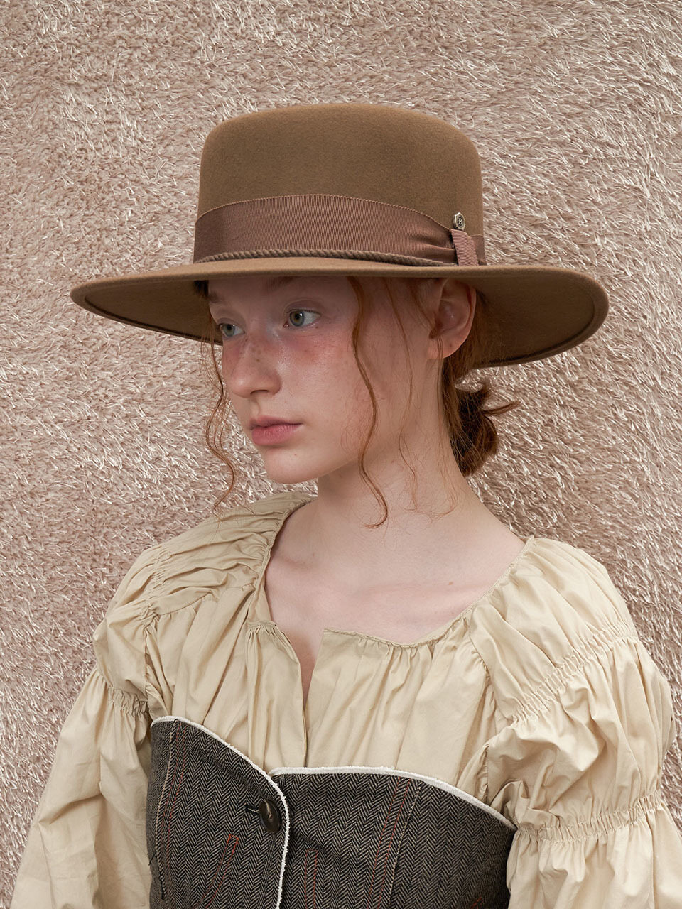 Brown Hat Bohem Flat Top Hat - Beige