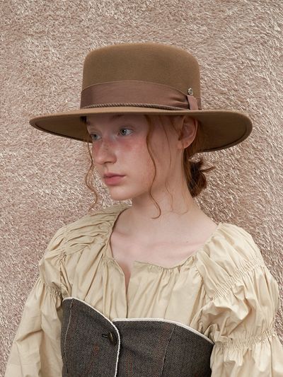 Brown Hat Bohem Flat Top Hat - Beige