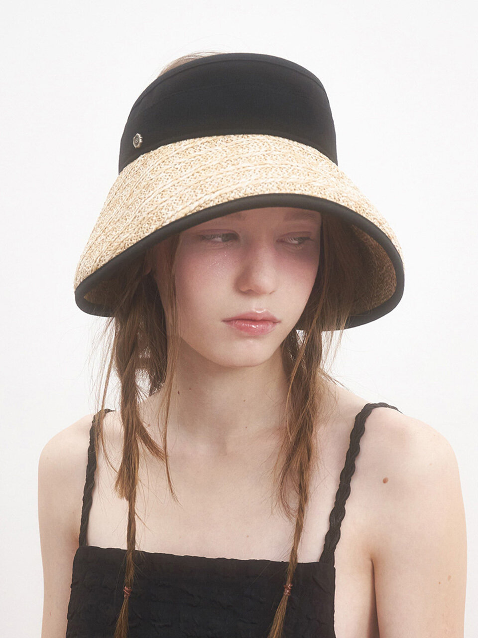 Brown Hat Deauville Straw Sun Visor Hat _Black