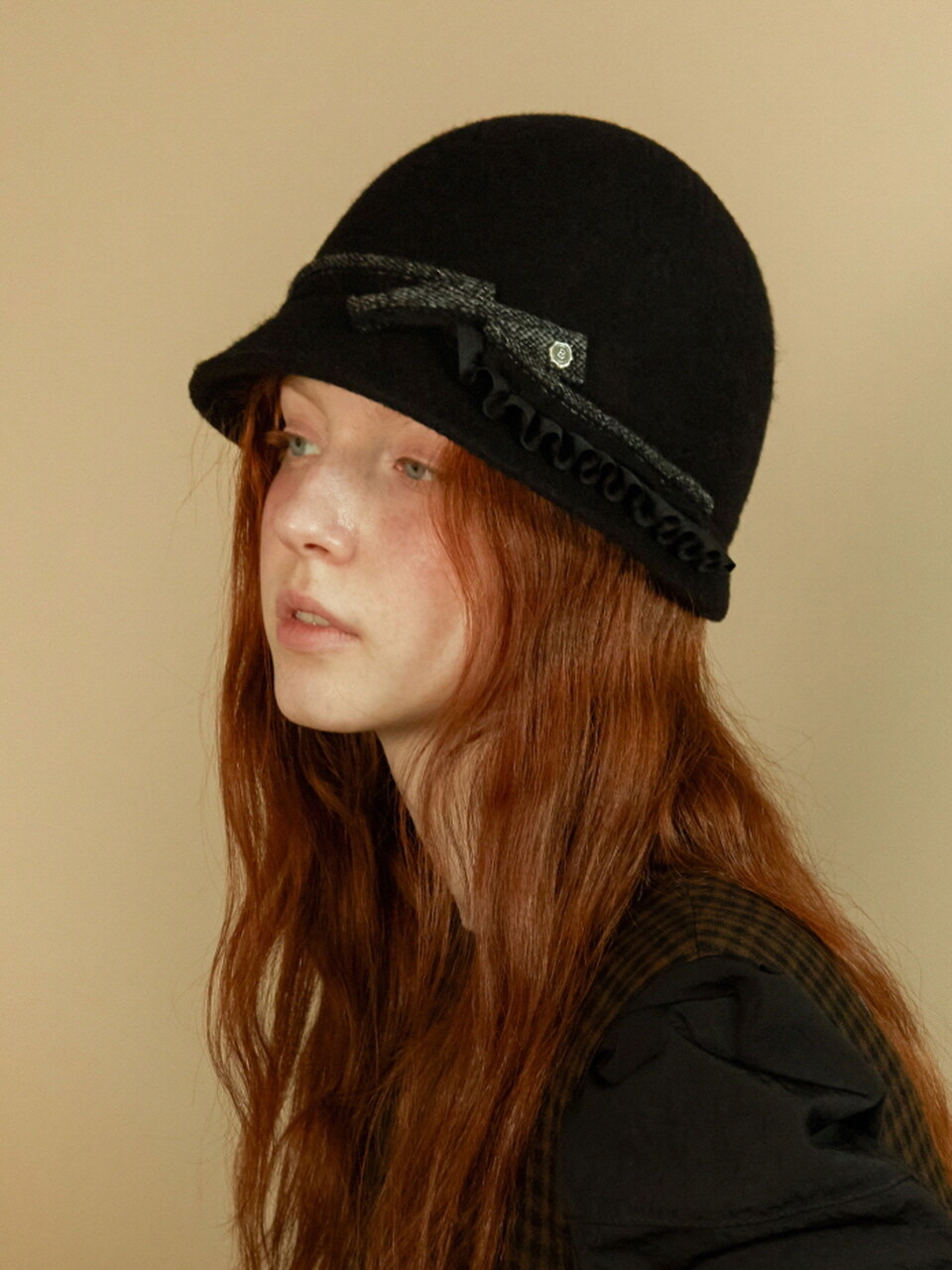 Brown Hat Frill Cloche Hat - Black