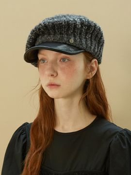 Brown Hat Knitted Beret - Grey