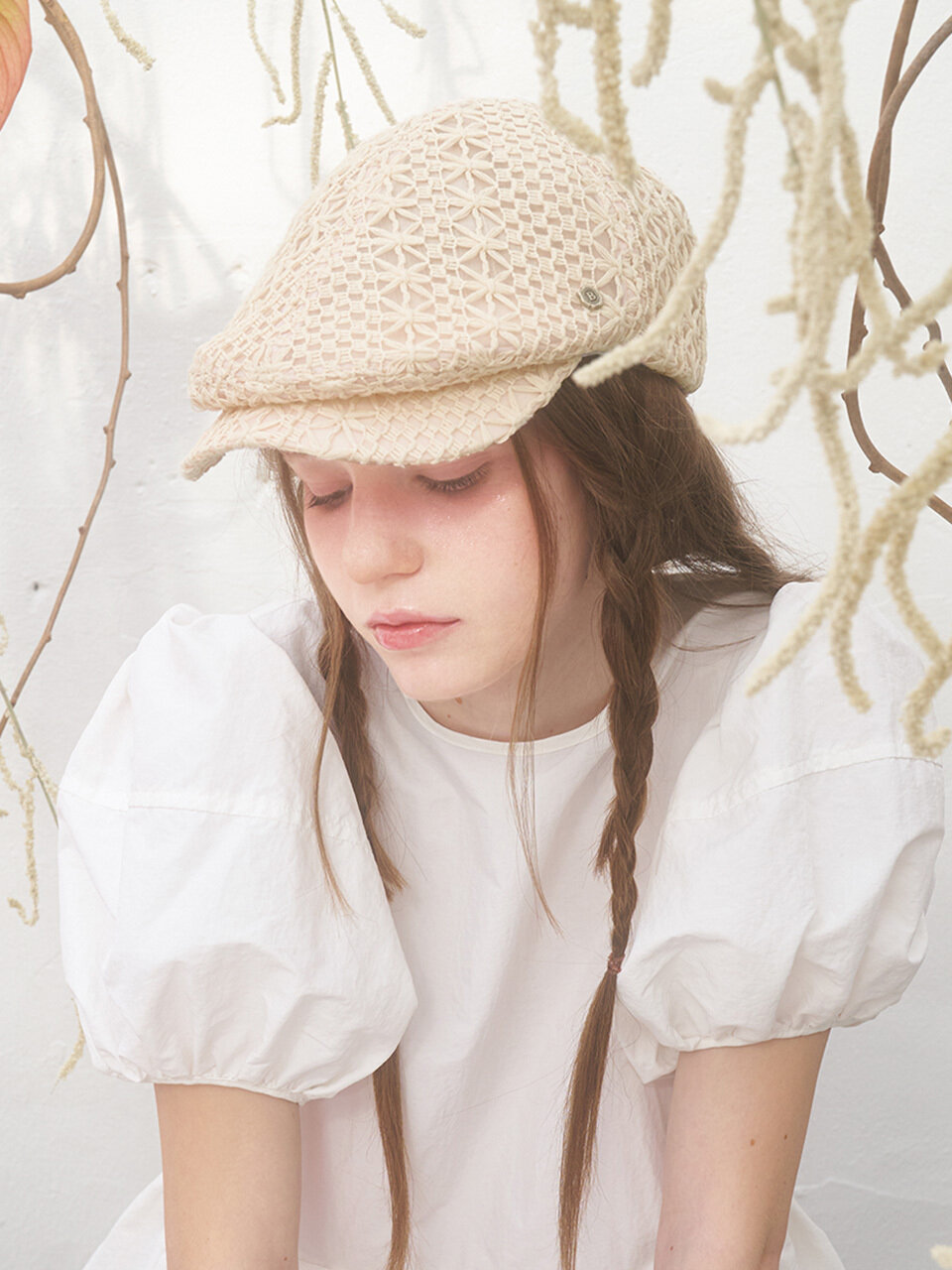 Brown Hat Lace Chiffon Ball Cap