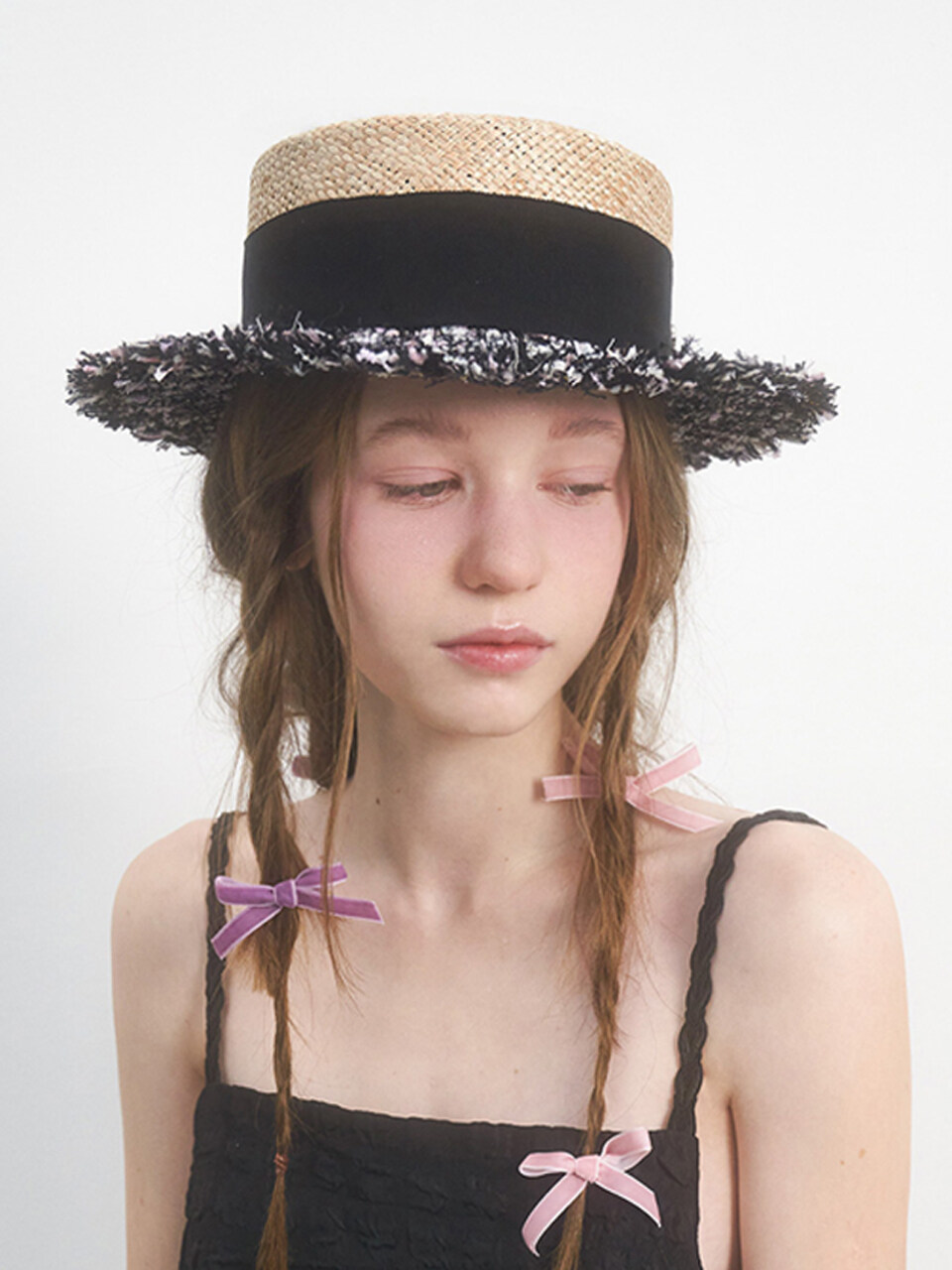 Brown Hat Tweed Boater Hat_Black