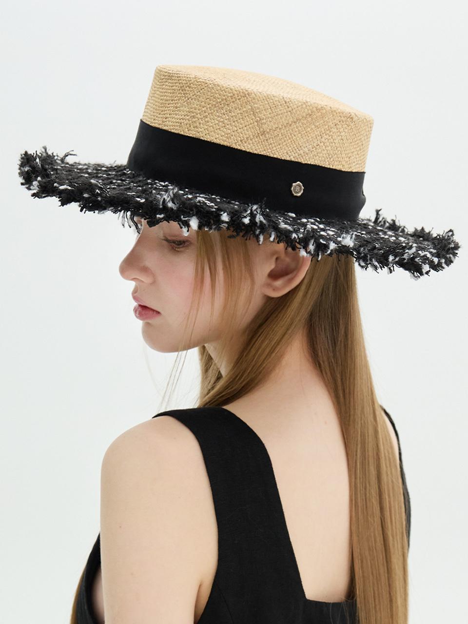Brown Hat Wide Tweed Boater Hat [Black]