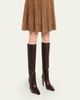 Brunello Cucinelli 80mm Leather Knee-High Boots with Monili Heel - 3