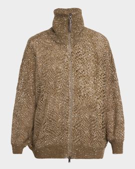 Brunello Cucinelli Airy Shimmer Full-Zip Sweater