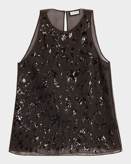 Brunello Cucinelli Animalier Embroidered Silk Tank Top