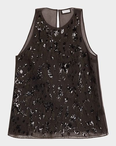 Brunello Cucinelli Animalier Embroidered Silk Tank Top