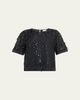 Brunello Cucinelli Animalier Sequined Fringe Silk Short-Sleeve Top - 1