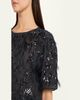 Brunello Cucinelli Animalier Sequined Fringe Silk Short-Sleeve Top - 5