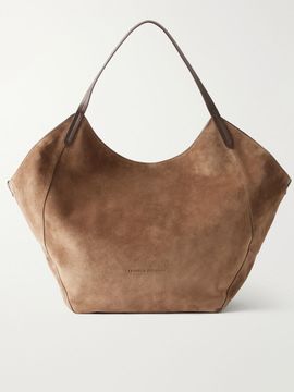 BRUNELLO CUCINELLI Bead-embellished reversible suede shoulder bag