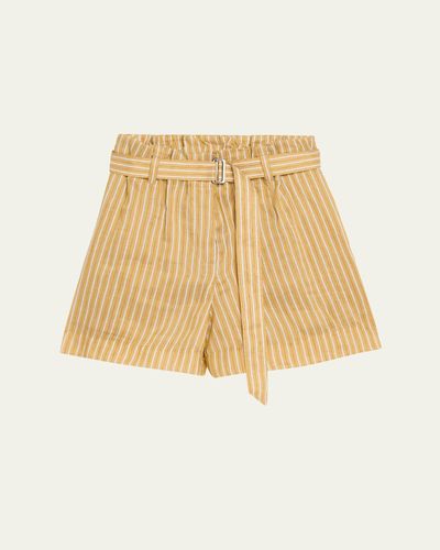 Brunello Cucinelli Belted Striped Linen-Silk Bermuda Shorts