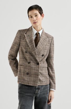 Brunello Cucinelli Brunello Cucinelli Alpaca and wool Prince of Wales blazer with monili