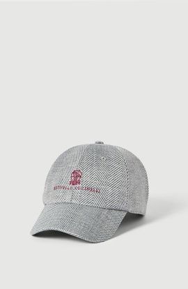 Brunello Cucinelli Brunello Cucinelli Alpaca, wool and silk chevron baseball cap with embroidered logo