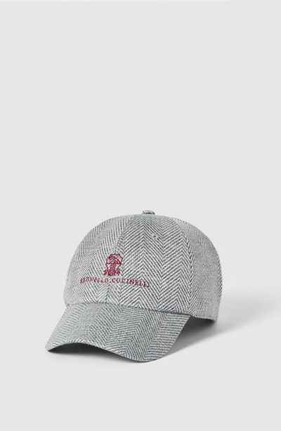 Brunello Cucinelli Brunello Cucinelli Alpaca, wool and silk chevron baseball cap with embroidered logo
