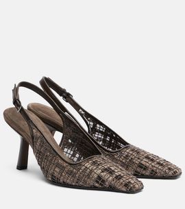 Brunello Cucinelli Brunello Cucinelli Beaded checked leather-trimmed slingback pumps