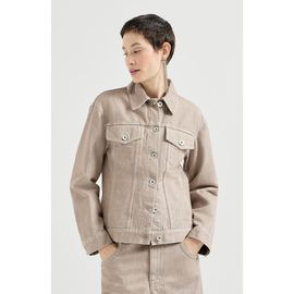 Brunello Cucinelli Brunello Cucinelli Beige lamé denim four-pocket outerwear jacket with monili