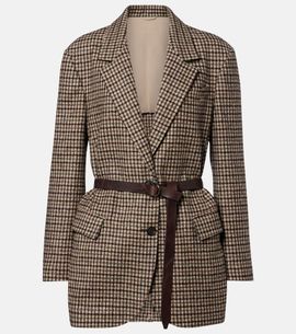Brunello Cucinelli Brunello Cucinelli Belted checked wool and alpaca-blend jacket