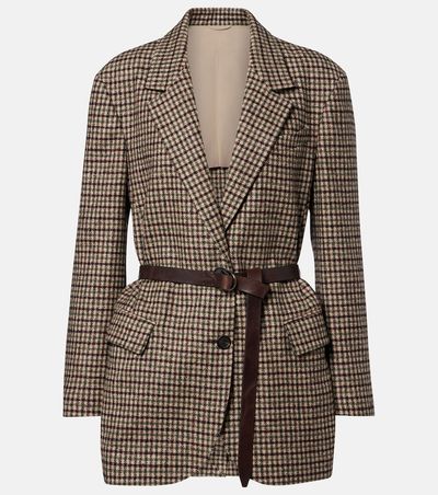 Brunello Cucinelli Brunello Cucinelli Belted checked wool and alpaca-blend jacket