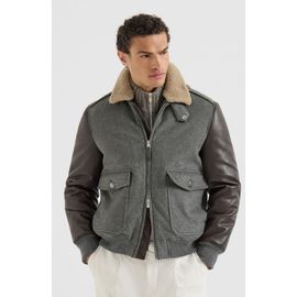 Brunello Cucinelli Brunello Cucinelli Bonded cashmere beaver cloth and nappa leather bomber jacket with Thermore® padding and detachable shearling collar