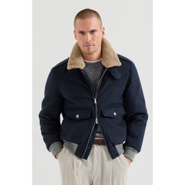 Brunello Cucinelli Brunello Cucinelli Bonded cashmere beaver cloth bomber jacket with Thermore® padding and detachable shearling collar