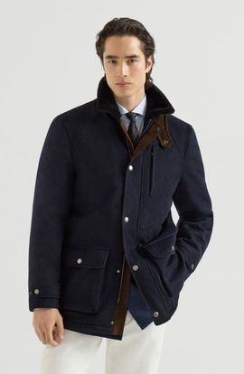 Brunello Cucinelli Brunello Cucinelli Bonded cashmere beaver cloth field jacket with shearling lining and nappa leather