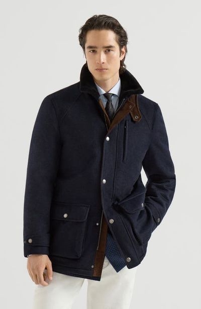Brunello Cucinelli Brunello Cucinelli Bonded cashmere beaver cloth field jacket with shearling lining and nappa leather