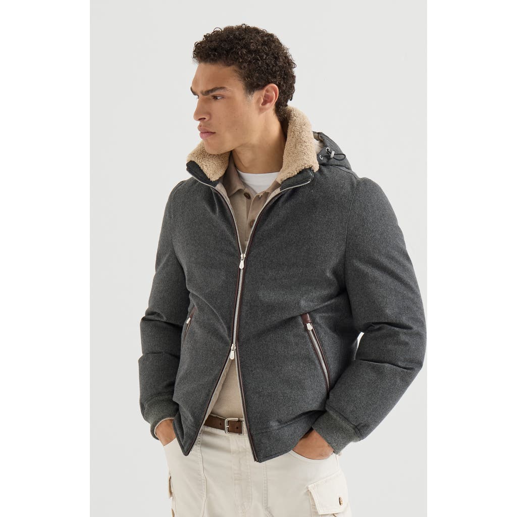 Brunello Cucinelli Brunello Cucinelli Bonded wool flannel down jacket with detachable hood