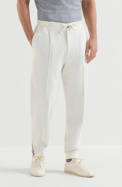 Brunello Cucinelli Brunello Cucinelli Cashmere and cotton French terry double cloth trousers with Crête detail and elasticated zipper cuffs