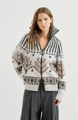 Brunello Cucinelli Brunello Cucinelli Cashmere And Mohair Nordic Heritage High-neck Cardigan With Zipper