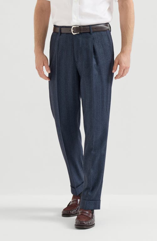 Brunello Cucinelli Brunello Cucinelli Cashmere and silk chevron flannel trousers with pleat