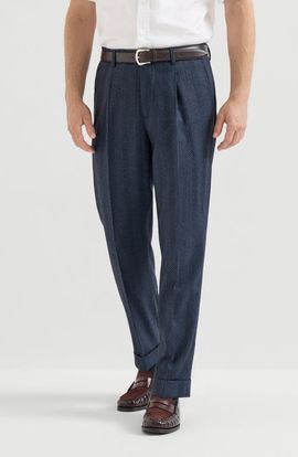 Brunello Cucinelli Brunello Cucinelli Cashmere and silk chevron flannel trousers with pleat