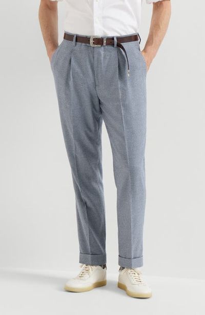 Brunello Cucinelli Brunello Cucinelli Cashmere and silk houndstooth flannel trousers with pleat