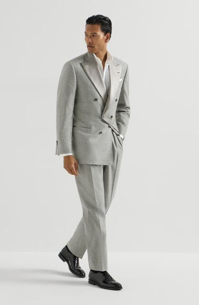 Brunello Cucinelli Brunello Cucinelli Cashmere and silk lightweight flannel tuxedo one-and-a-half breasted jacket and trousers with double pleats and waist tabs