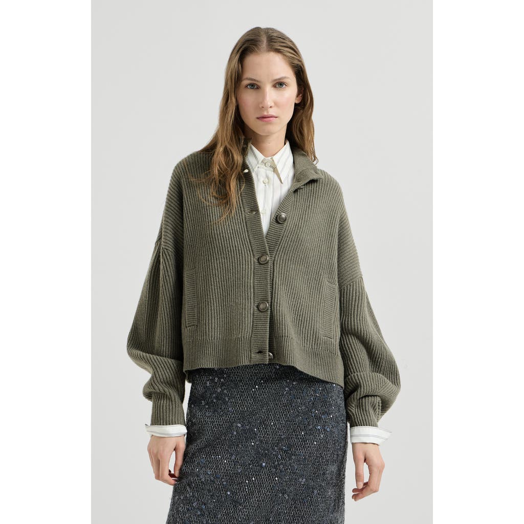Brunello Cucinelli Brunello Cucinelli Cashmere English rib cardigan with monili