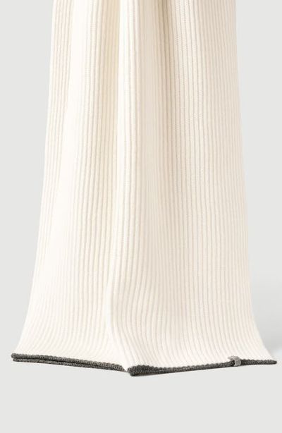Brunello Cucinelli Brunello Cucinelli Cashmere English rib knit scarf with monili