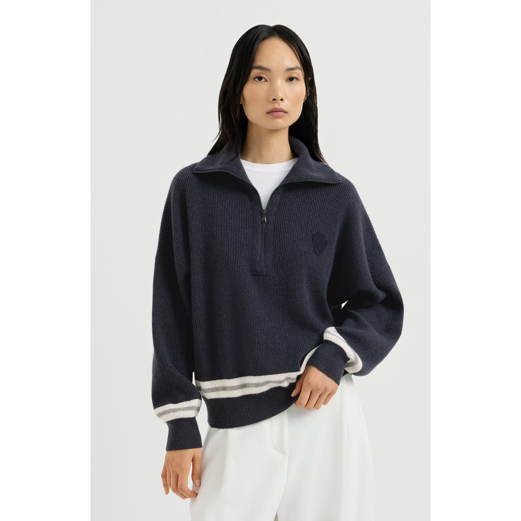 Brunello Cucinelli Brunello Cucinelli Cashmere English rib turtleneck sweater with half-zip and logo