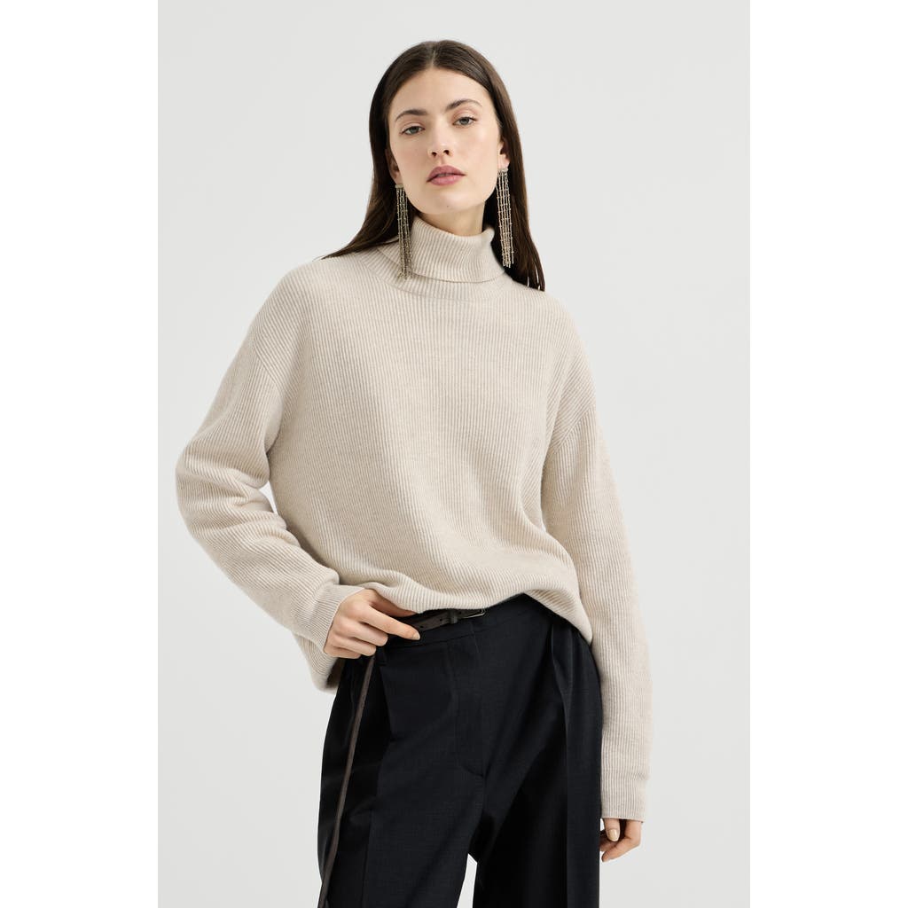 Brunello Cucinelli Brunello Cucinelli Cashmere English rib turtleneck sweater with monili
