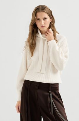 Brunello Cucinelli Brunello Cucinelli Cashmere English rib turtleneck sweater with ribbon