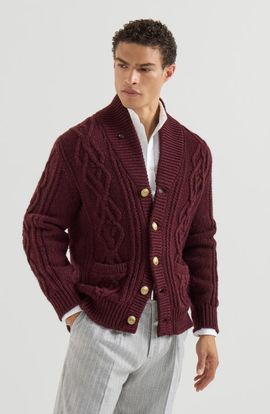 Brunello Cucinelli Brunello Cucinelli Cashmere Feather yarn cable knit cardigan with metal buttons