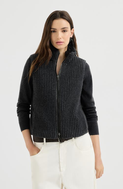 Brunello Cucinelli Brunello Cucinelli Cashmere Feather yarn reversible knit down vest with monili