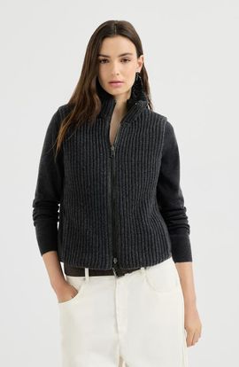 Brunello Cucinelli Brunello Cucinelli Cashmere Feather yarn reversible knit down vest with monili