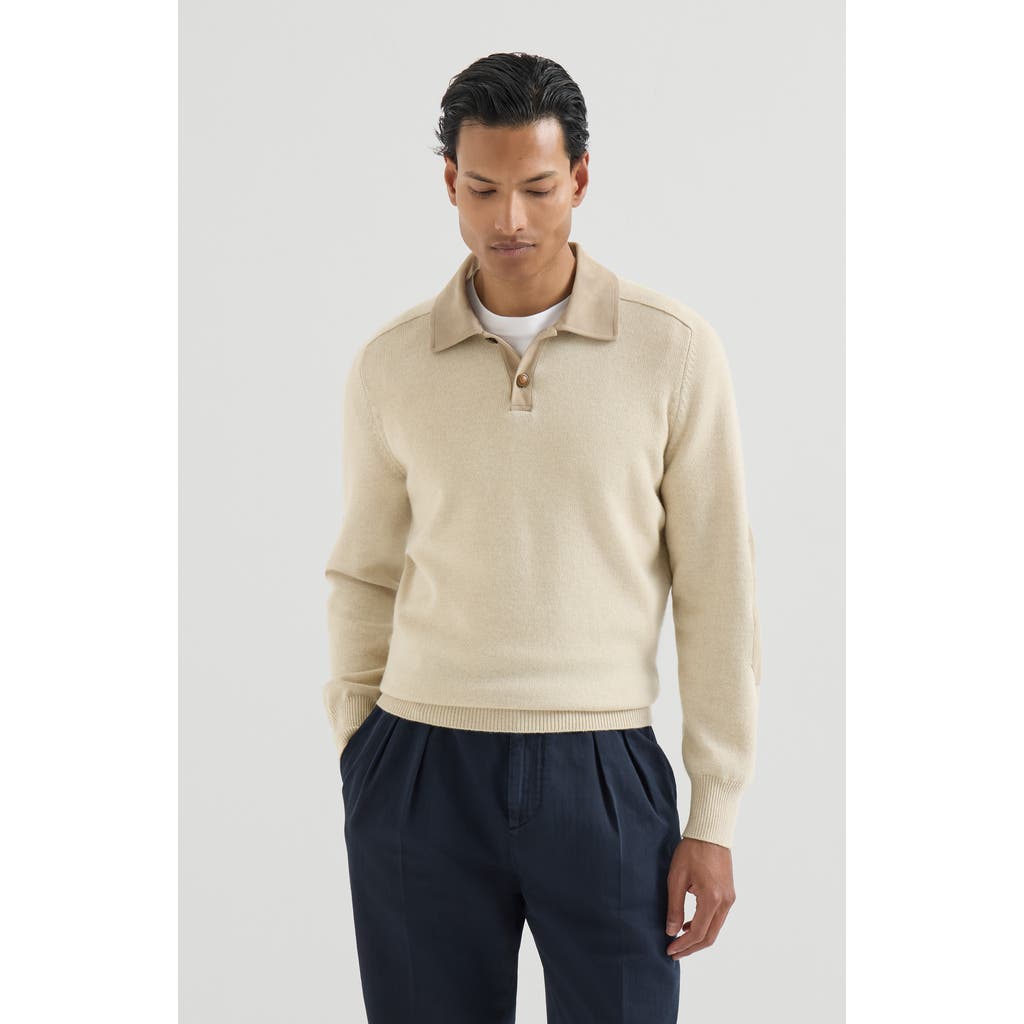 Brunello Cucinelli Brunello Cucinelli Cashmere knit polo with suede collar
