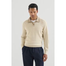 Brunello Cucinelli Brunello Cucinelli Cashmere knit polo with suede collar