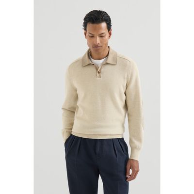 Brunello Cucinelli Brunello Cucinelli Cashmere knit polo with suede collar
