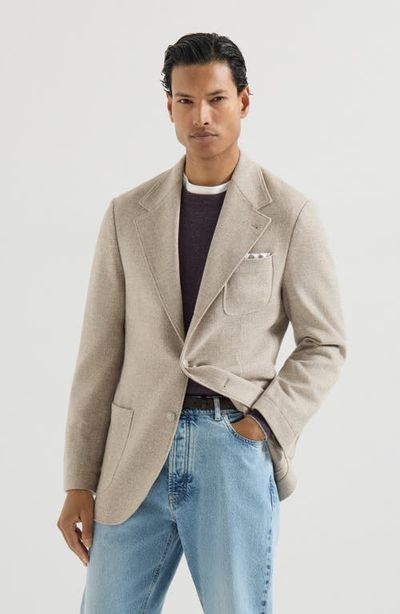 Brunello Cucinelli Brunello Cucinelli Cashmere Panama deconstructed blazer with patch pockets and metal buttons