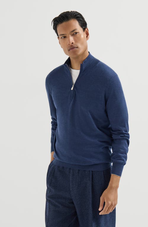 Brunello Cucinelli Brunello Cucinelli Cashmere, silk and linen lightweight sweater with half zip