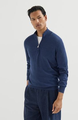Brunello Cucinelli Brunello Cucinelli Cashmere, silk and linen lightweight sweater with half zip